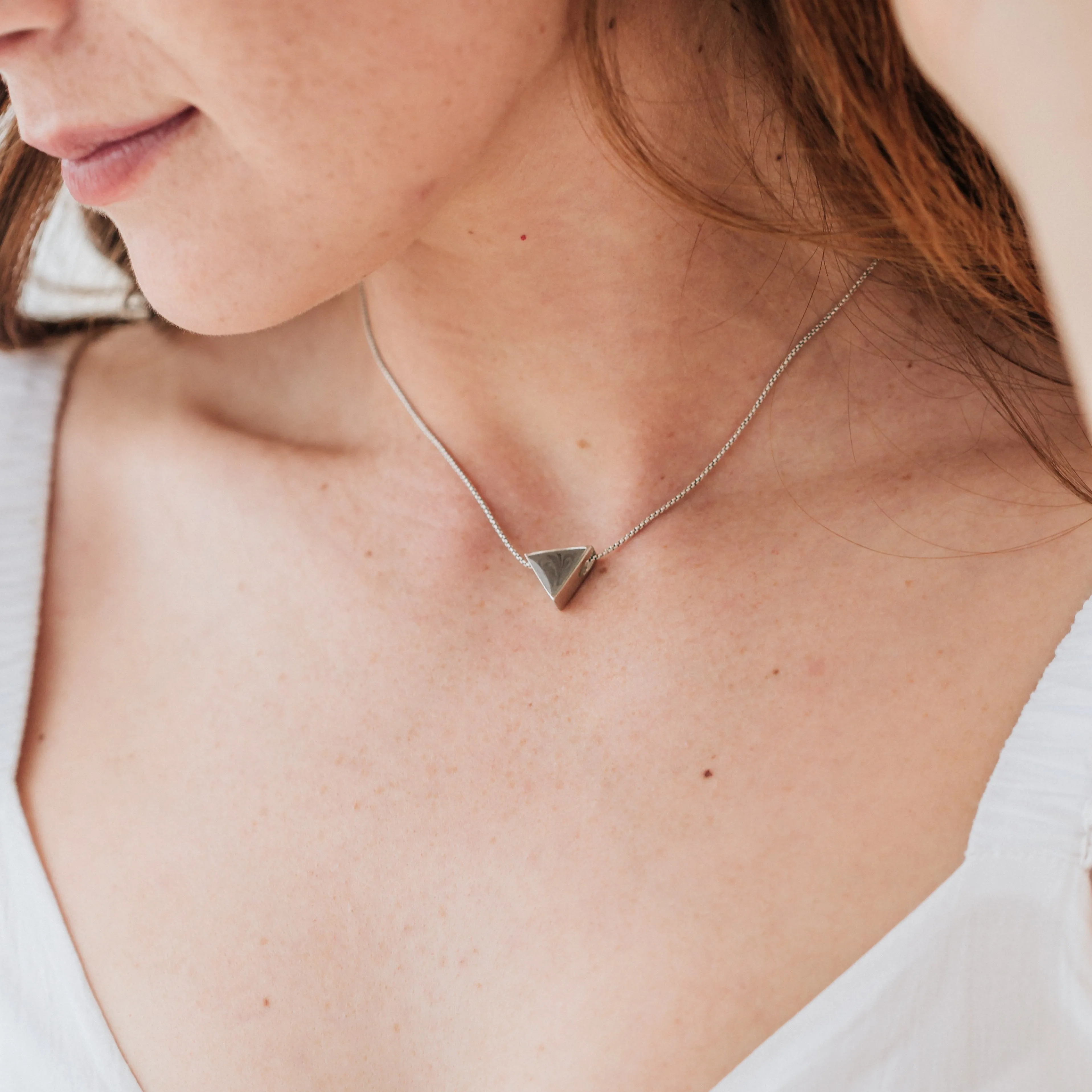 Sliding Triangle Cremation Necklace in 14K Rose Gold