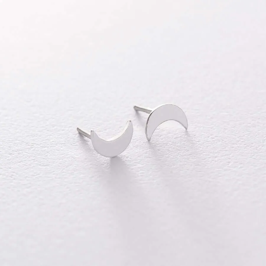 Small Luna Studs 925 Silver Delicate Crescent Moon Earrings