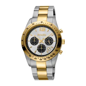 Smalto Men Watch, Two Tone Silver & Gold Color Case And Stainless Steel Metal Bracelet, Silver Dial