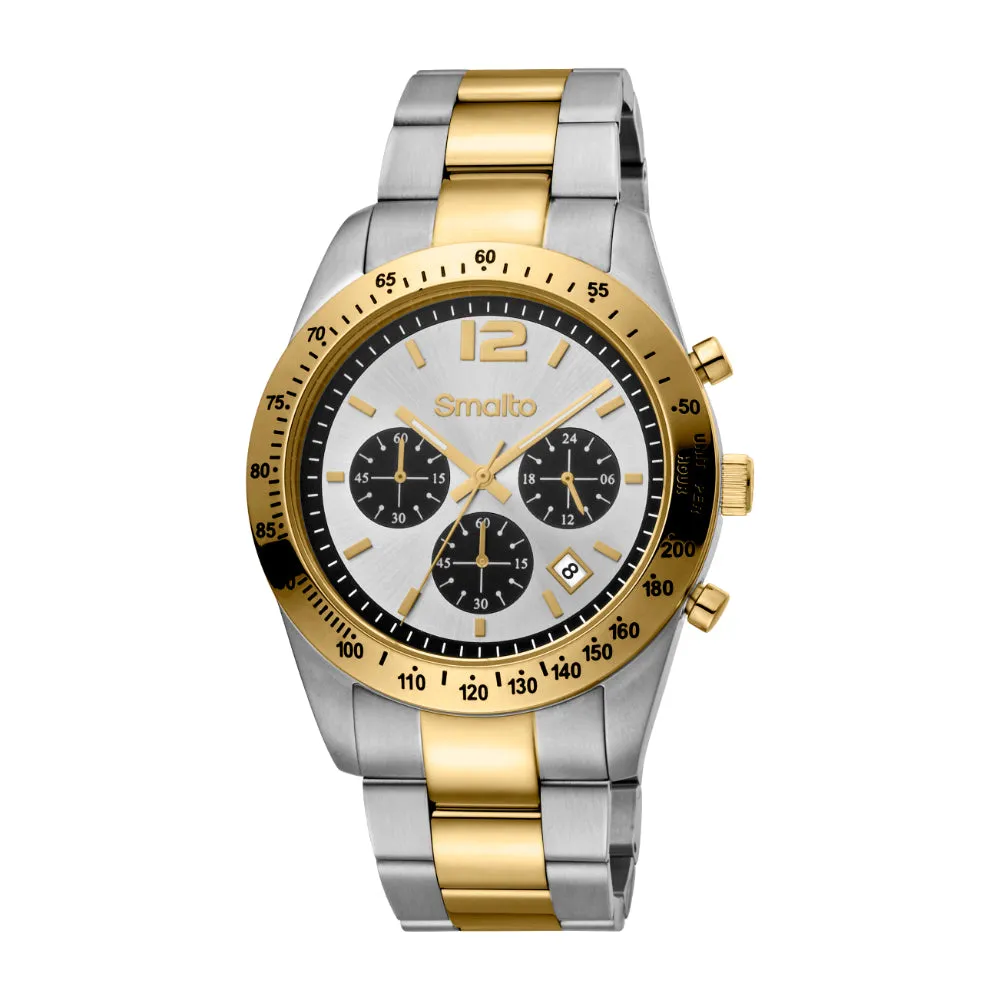 Smalto Men Watch, Two Tone Silver & Gold Color Case And Stainless Steel Metal Bracelet, Silver Dial