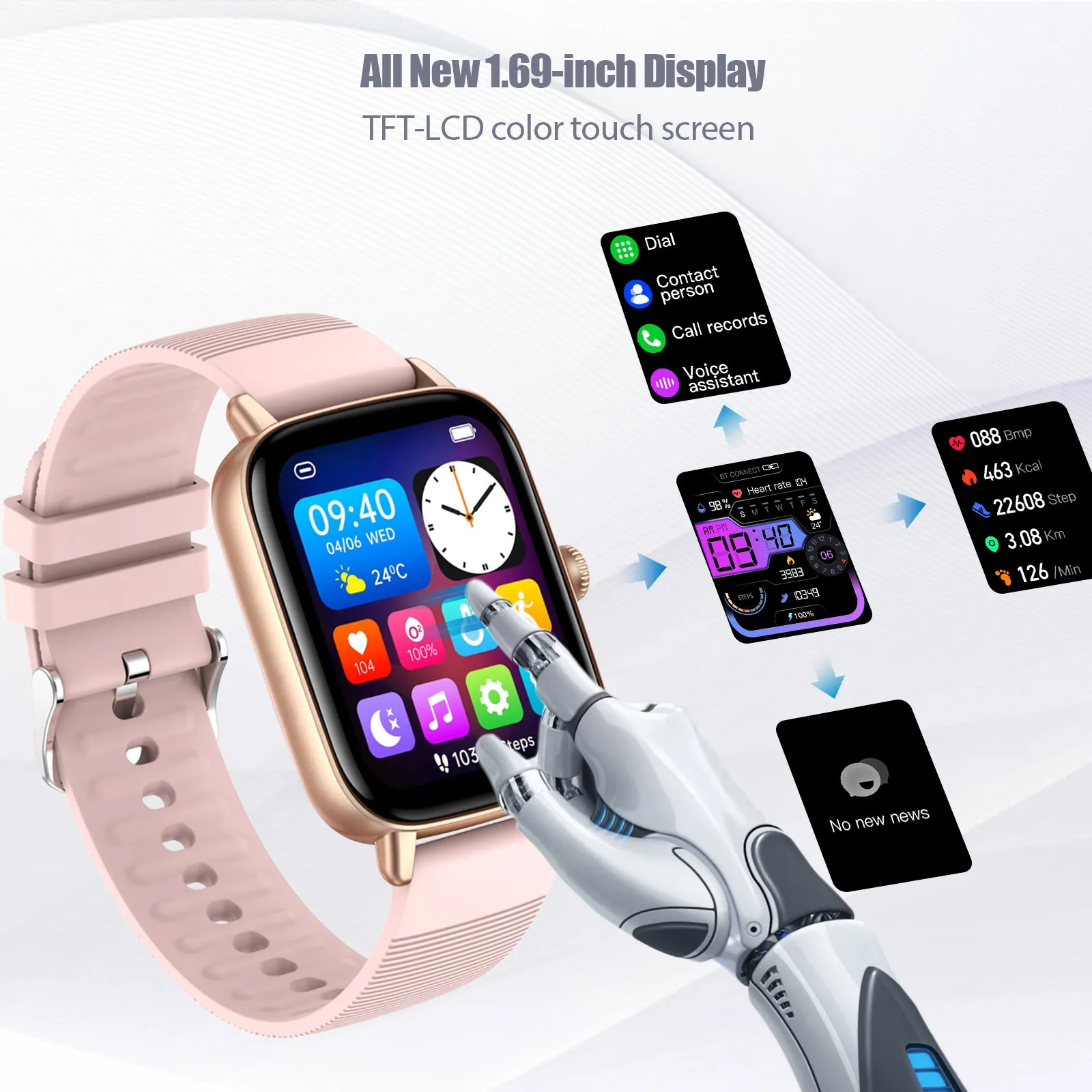 Smart Watch for Men Women 1.69" HD Bluetooth Phone Watch(Make/Answer Call) for iPhone Android IP67 Waterproof Fitness Watch with Heart Rate Sleep Monitor Activity Tracker with Pedometer