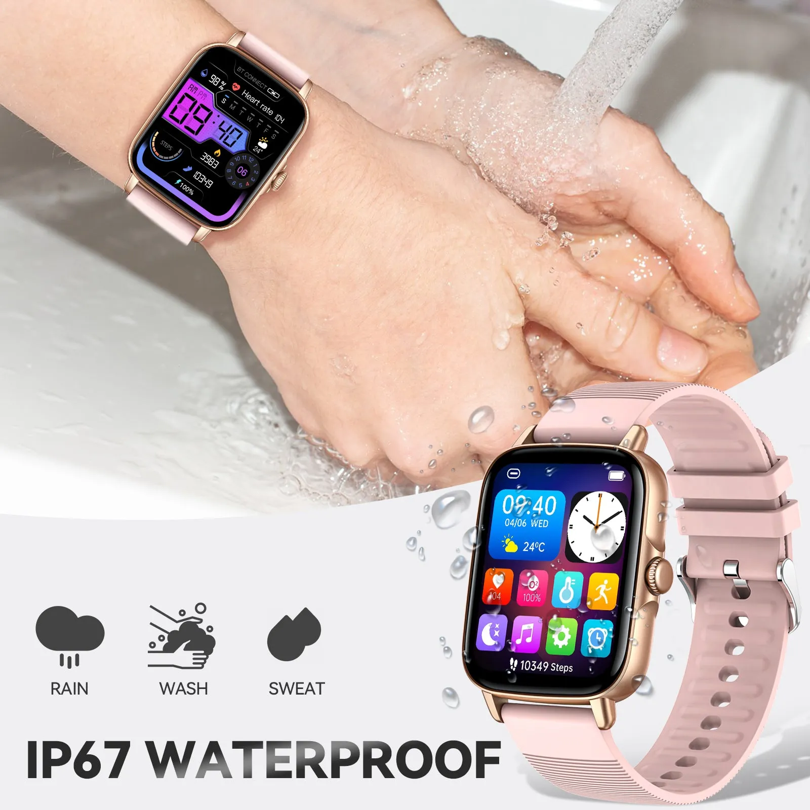 Smart Watch for Men Women 1.69" HD Bluetooth Phone Watch(Make/Answer Call) for iPhone Android IP67 Waterproof Fitness Watch with Heart Rate Sleep Monitor Activity Tracker with Pedometer