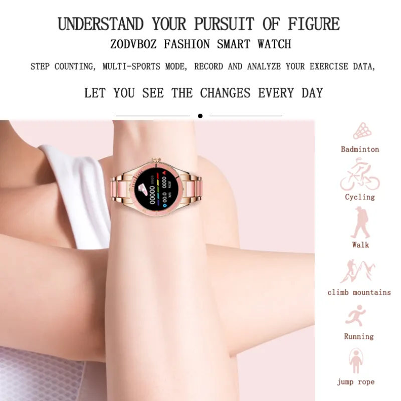 Smart Watch Women Ceramic Strap Blood Pressure Monitor Bluetooth Call Music Player DIY Custom Dial Ladies Smartwatch For Samsung