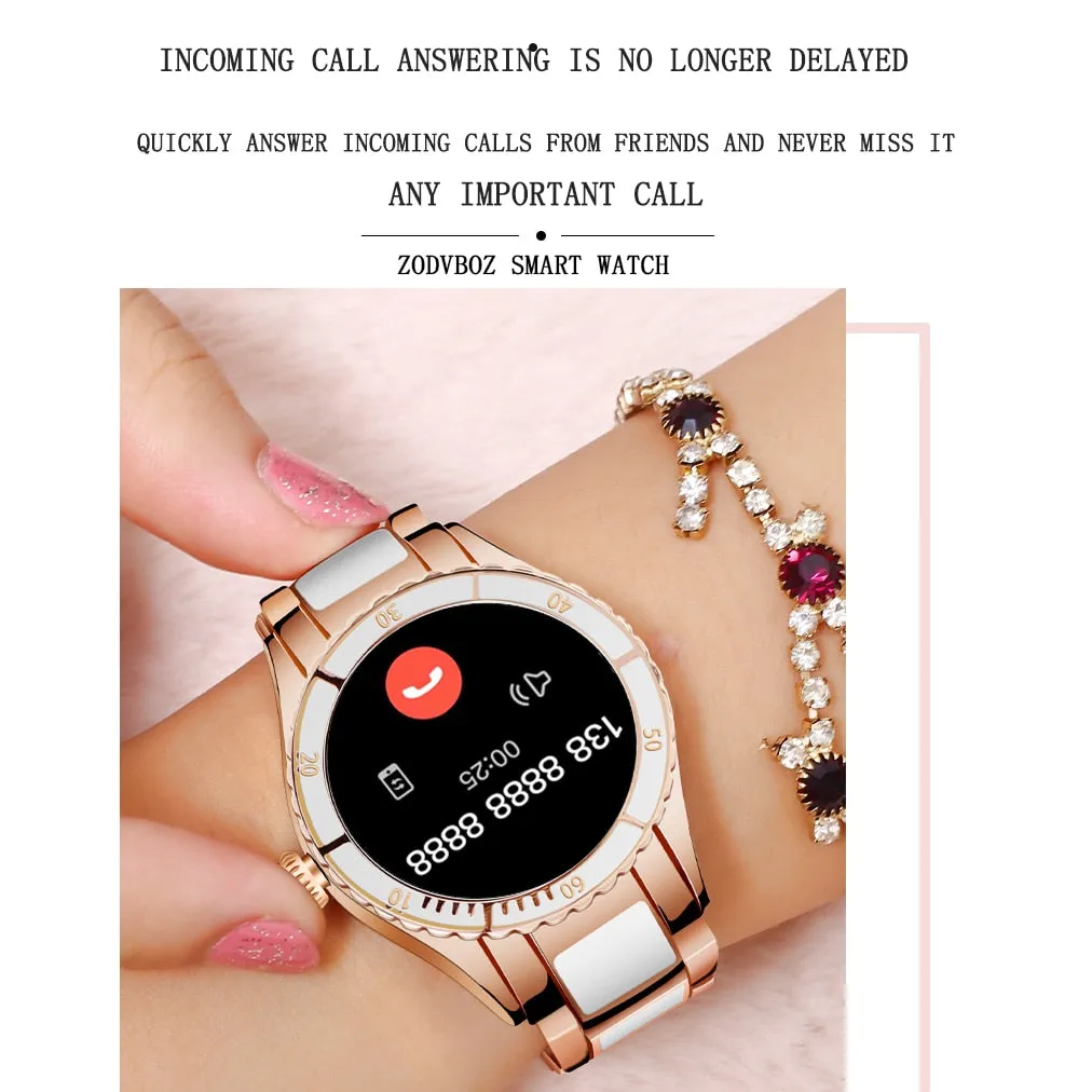 Smart Watch Women Ceramic Strap Blood Pressure Monitor Bluetooth Call Music Player DIY Custom Dial Ladies Smartwatch For Samsung