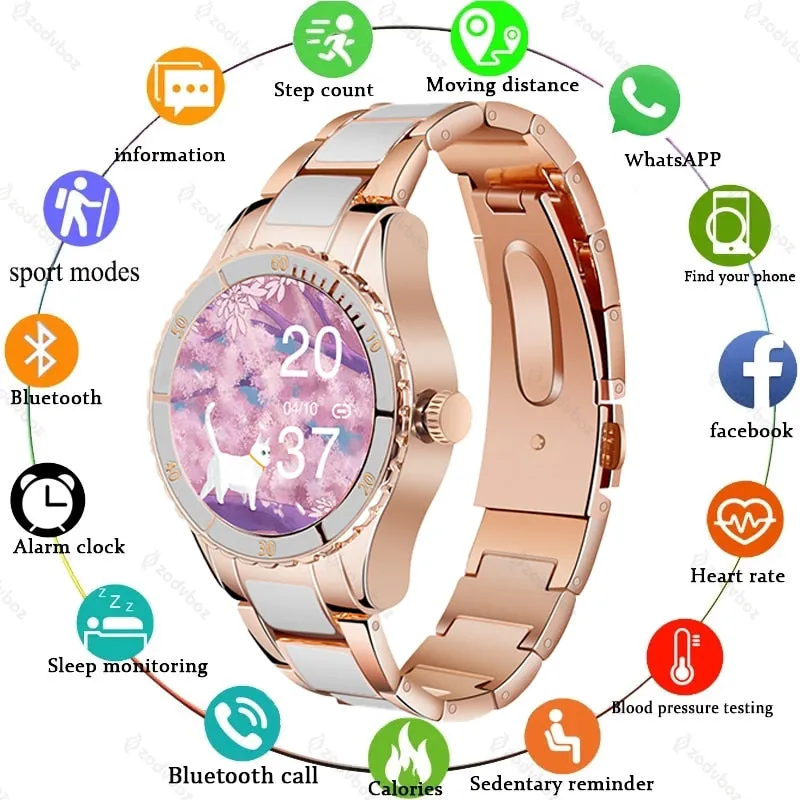 Smart Watch Women Ceramic Strap Blood Pressure Monitor Bluetooth Call Music Player DIY Custom Dial Ladies Smartwatch For Samsung