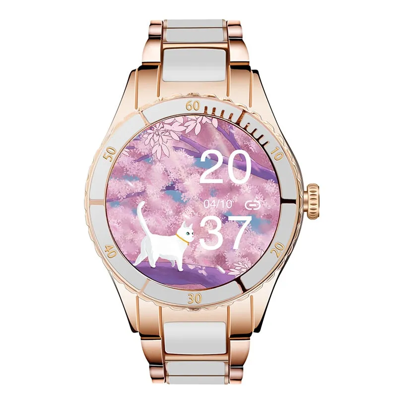 Smart Watch Women Ceramic Strap Blood Pressure Monitor Bluetooth Call Music Player DIY Custom Dial Ladies Smartwatch For Samsung