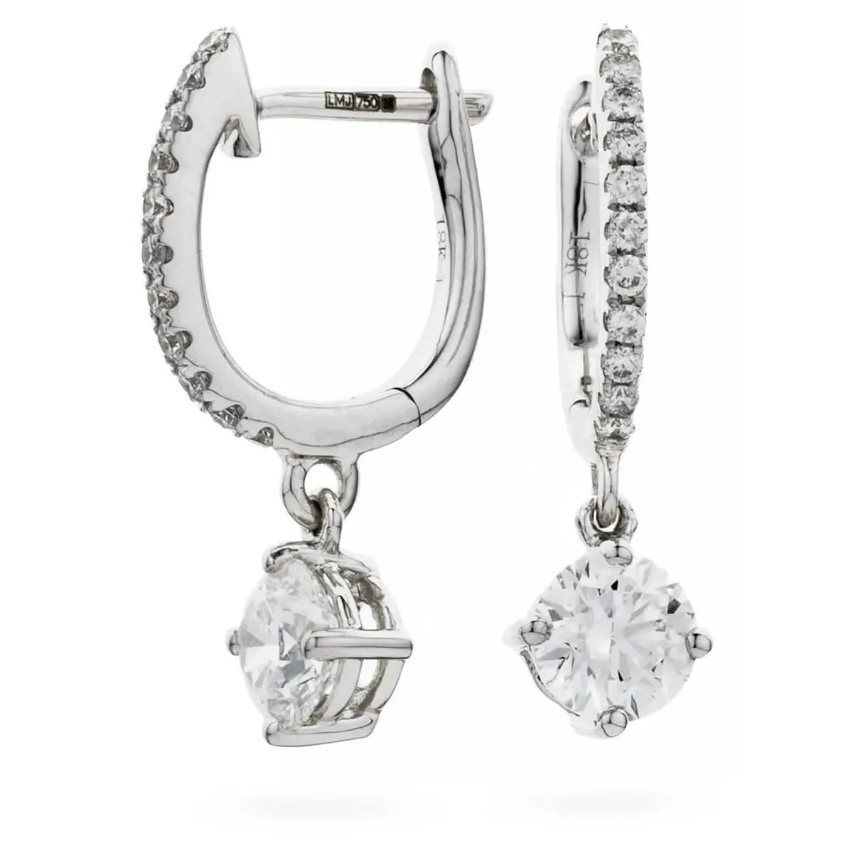 SOLITAIRE DIAMOND DROP EARRING IN 18K WHITE GOLD
