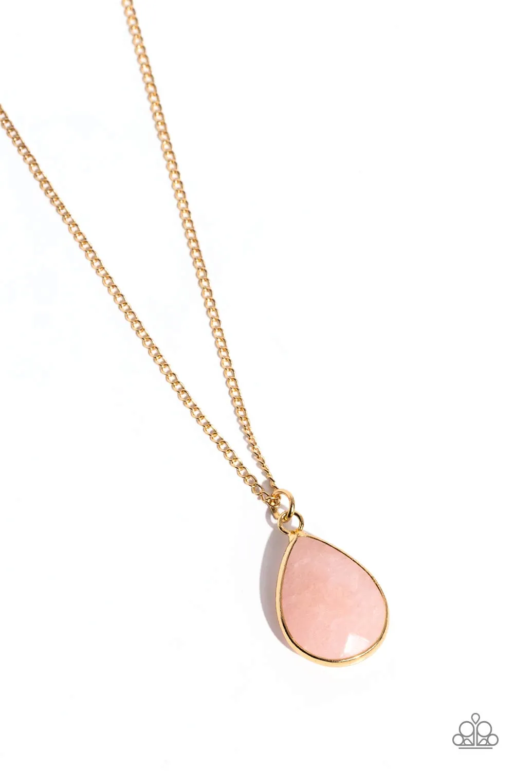 Sparkling Stones - Pink - Rose Quartz Teardrop Stone Gold Frame Paparazzi Short Necklace
