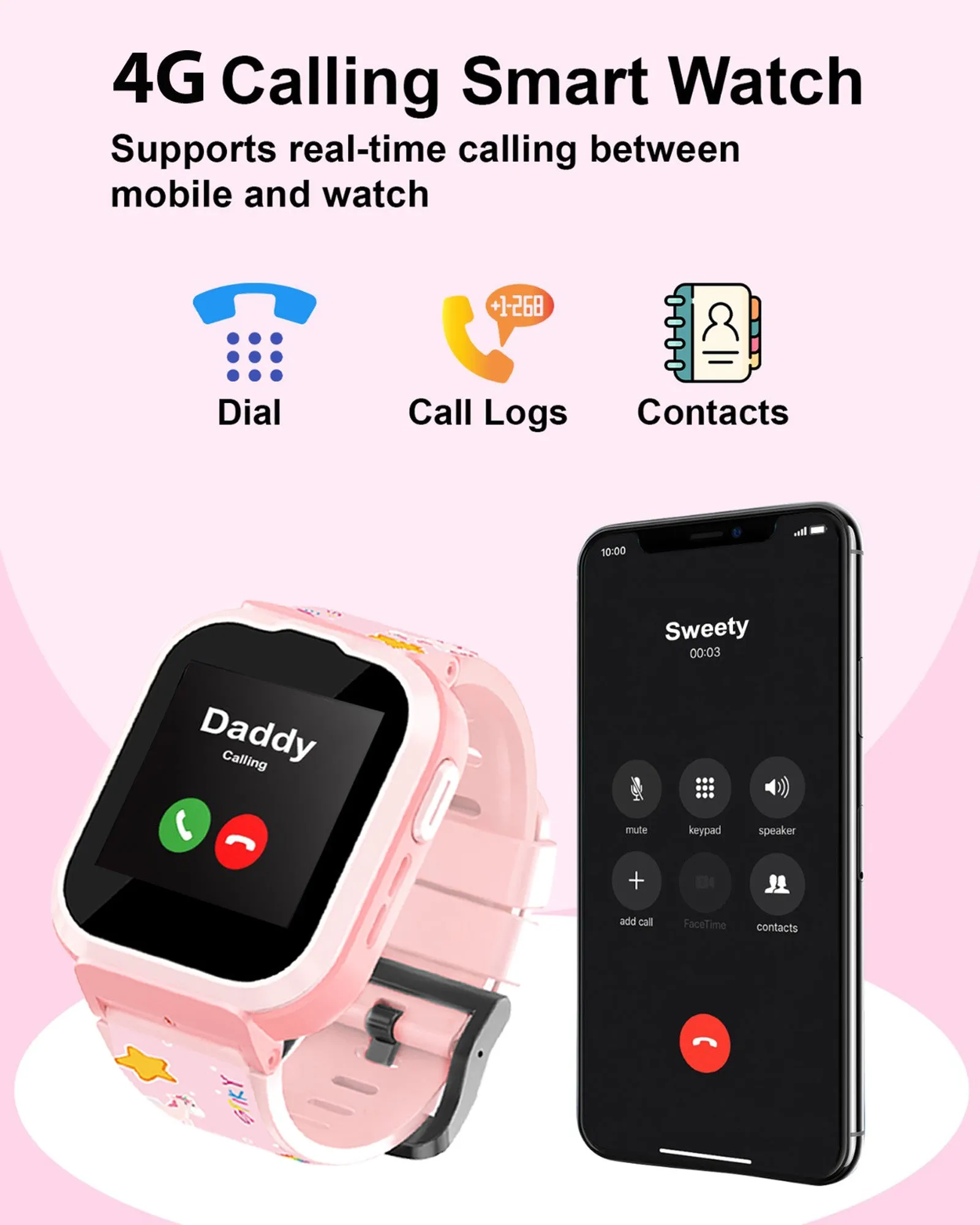 Spiky 4G Cyclops 4g Video & Voice Call, Dewatering Waterproof Kids Smartwatch with Printed strap