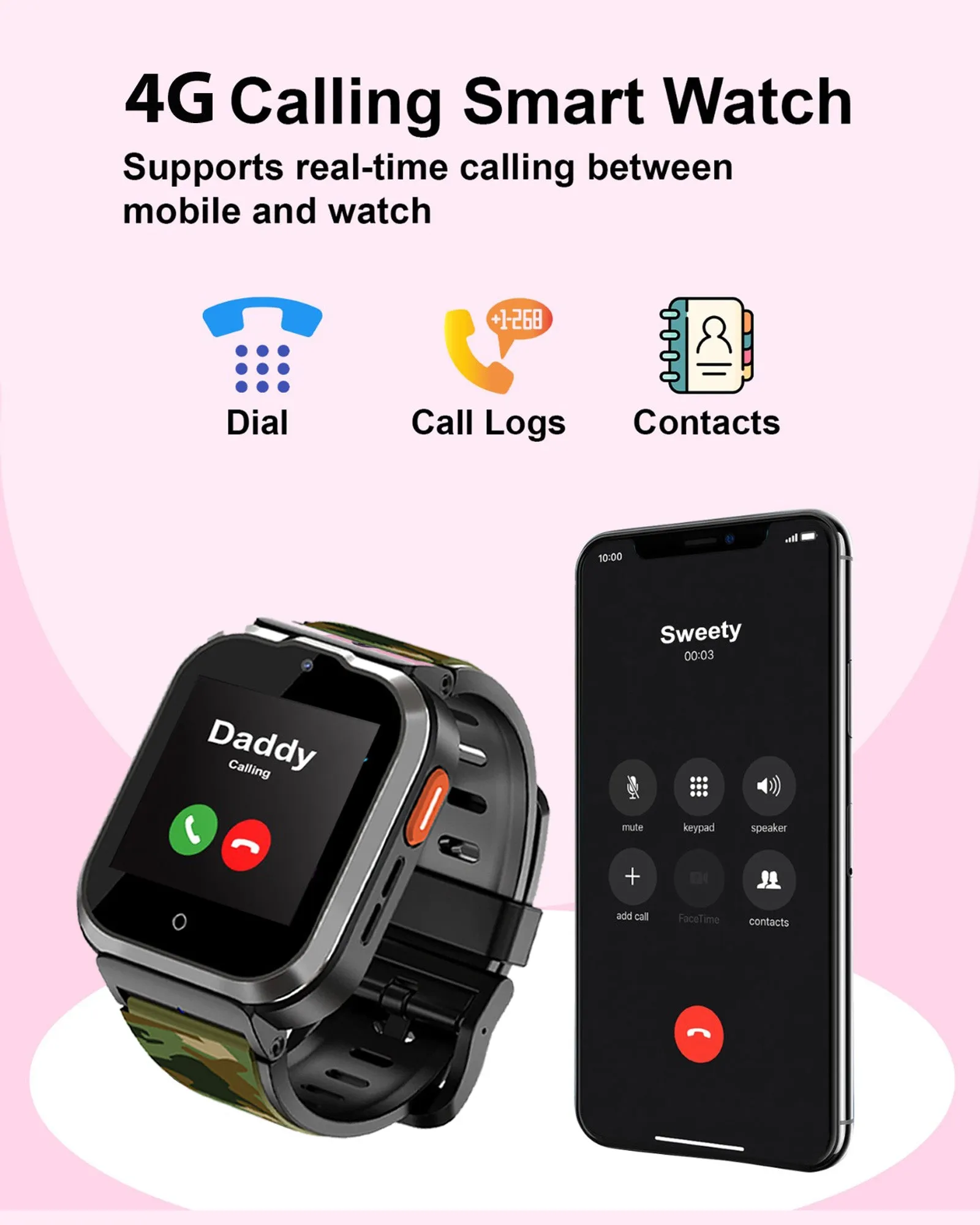 Spiky 4G Cyclops 4g Video & Voice Call, Dewatering Waterproof Kids Smartwatch with Printed strap