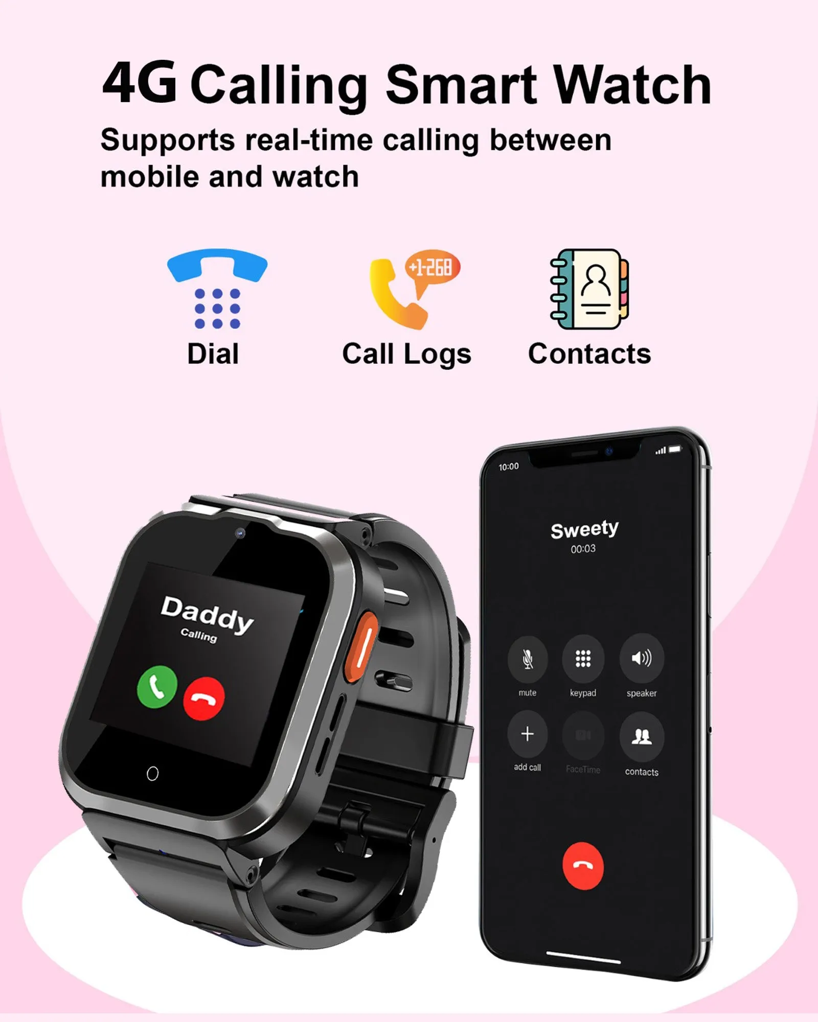 Spiky 4G Cyclops 4g Video & Voice Call, Dewatering Waterproof Kids Smartwatch with Printed strap
