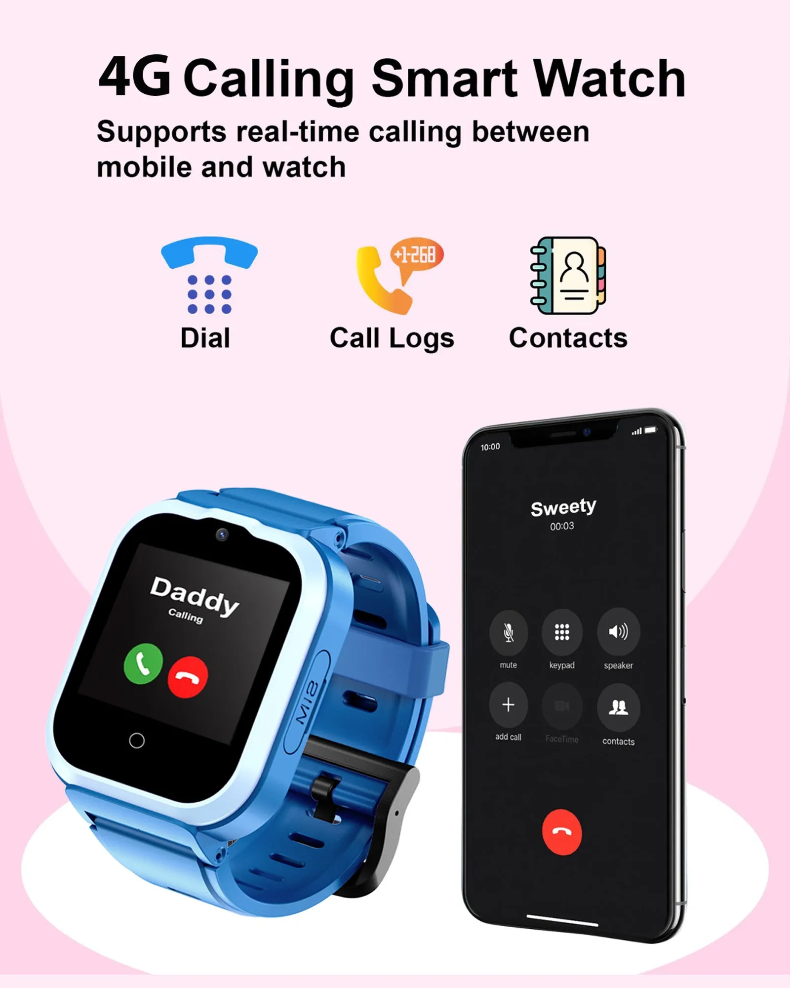 Spiky 4G Cyclops 4g Video & Voice Call, Dewatering Waterproof Kids Smartwatch with Printed strap