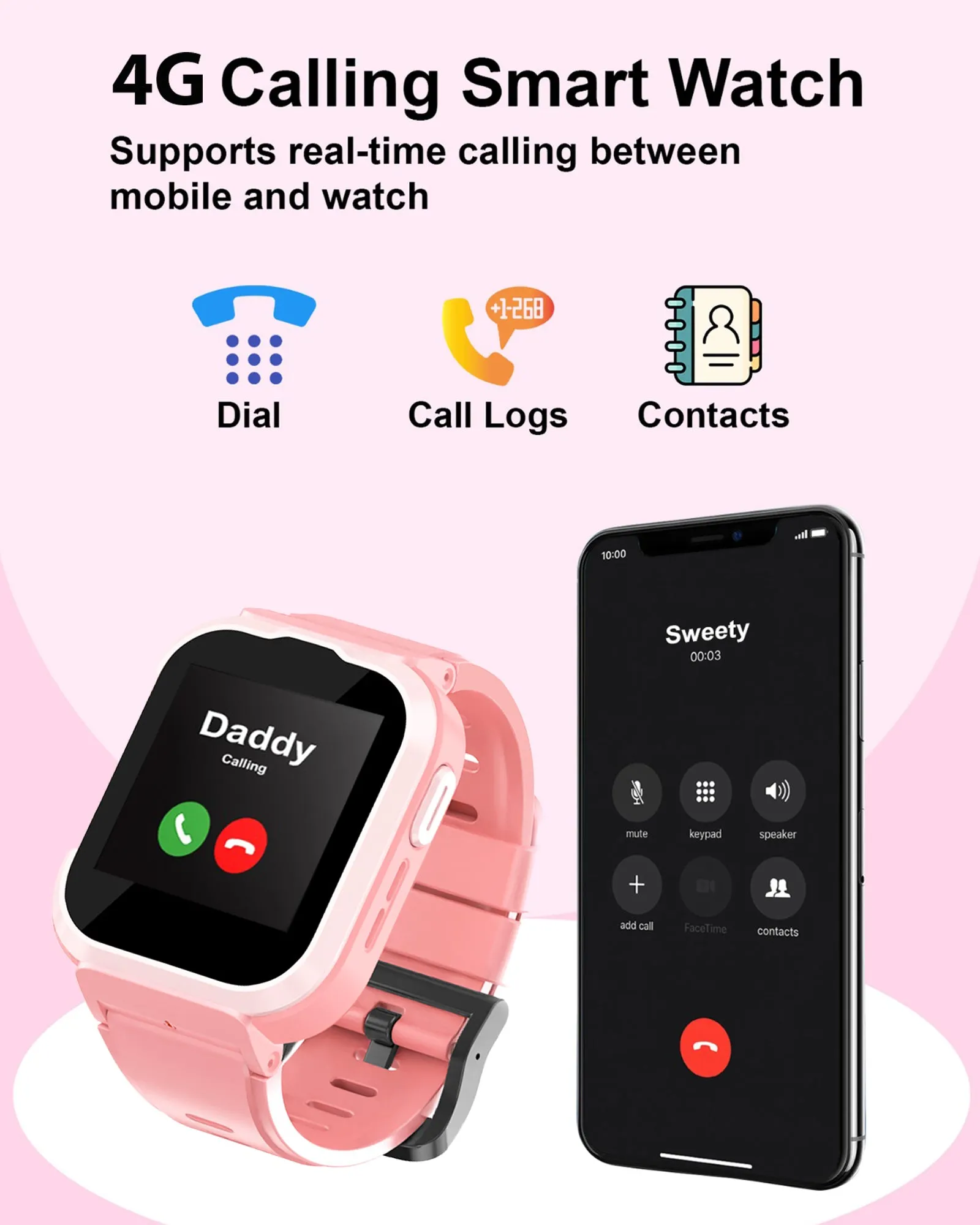 Spiky 4G Cyclops 4g Video & Voice Call, Dewatering Waterproof Kids Smartwatch with Printed strap
