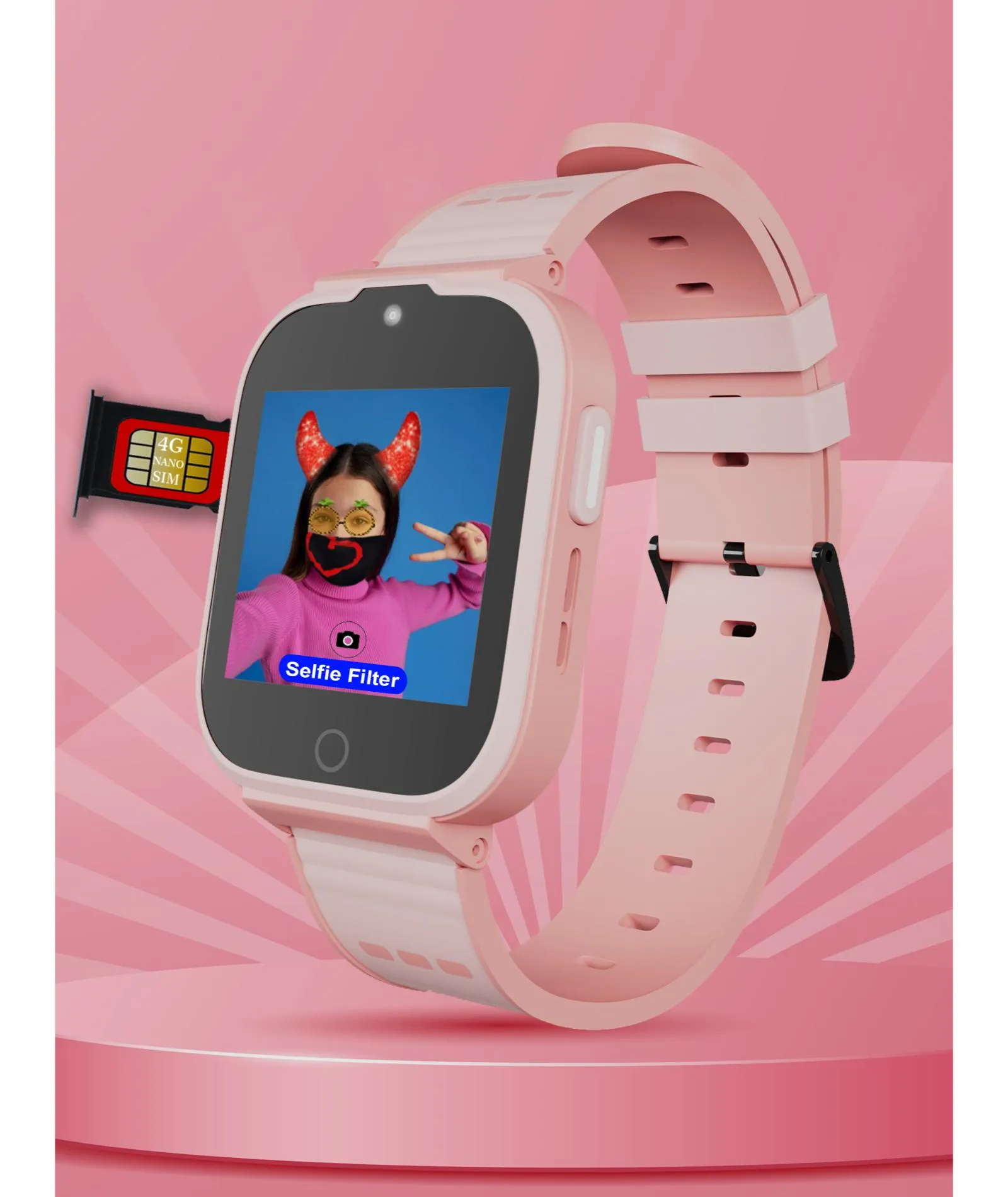 Spiky 4G Cyclops 4g Video & Voice Call, Dewatering Waterproof Kids Smartwatch with Printed strap