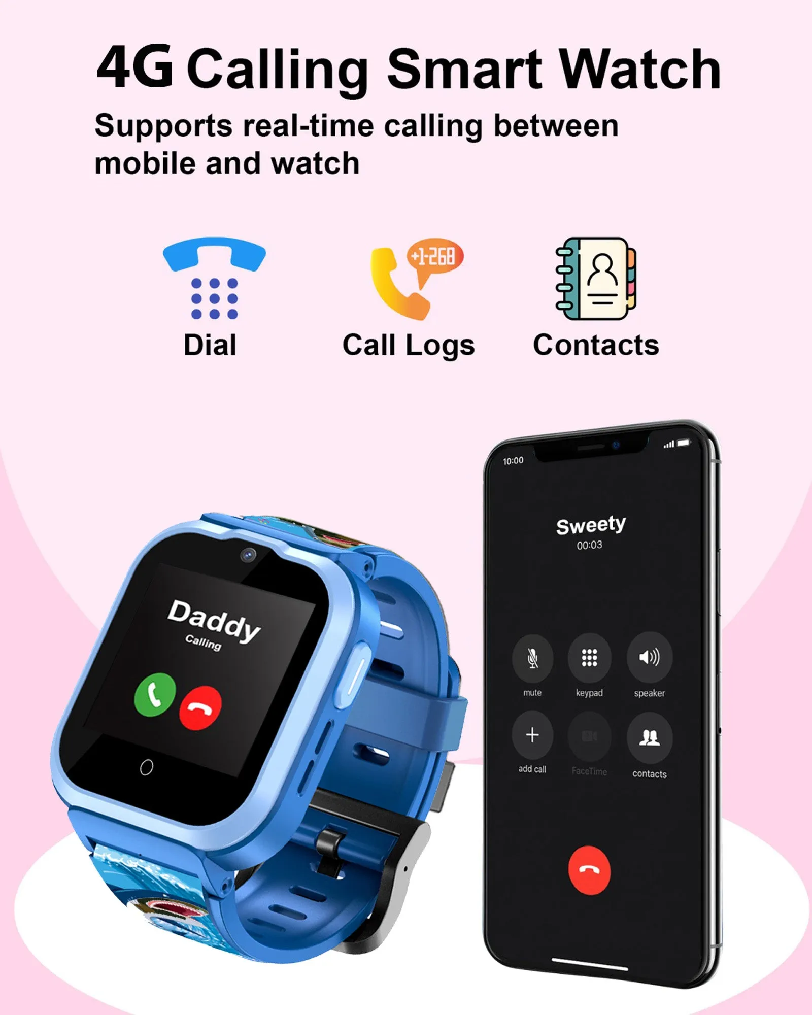 Spiky 4G Cyclops 4g Video & Voice Call, Dewatering Waterproof Kids Smartwatch with Printed strap