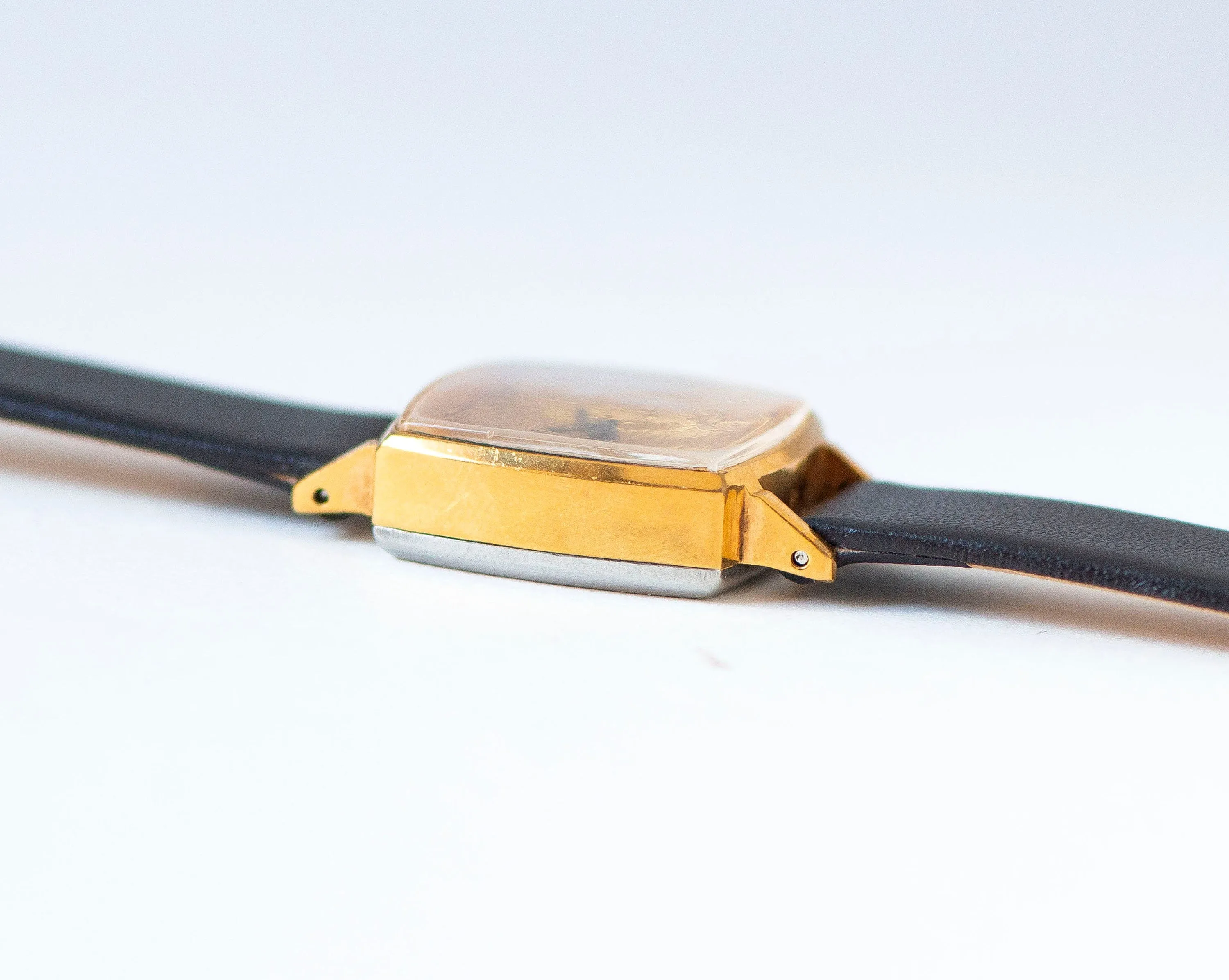 Square women's watch vintage, classic woman watch Ray, gold plated woman watch, Roman numerals watch minimal, gift new genuine leather strap