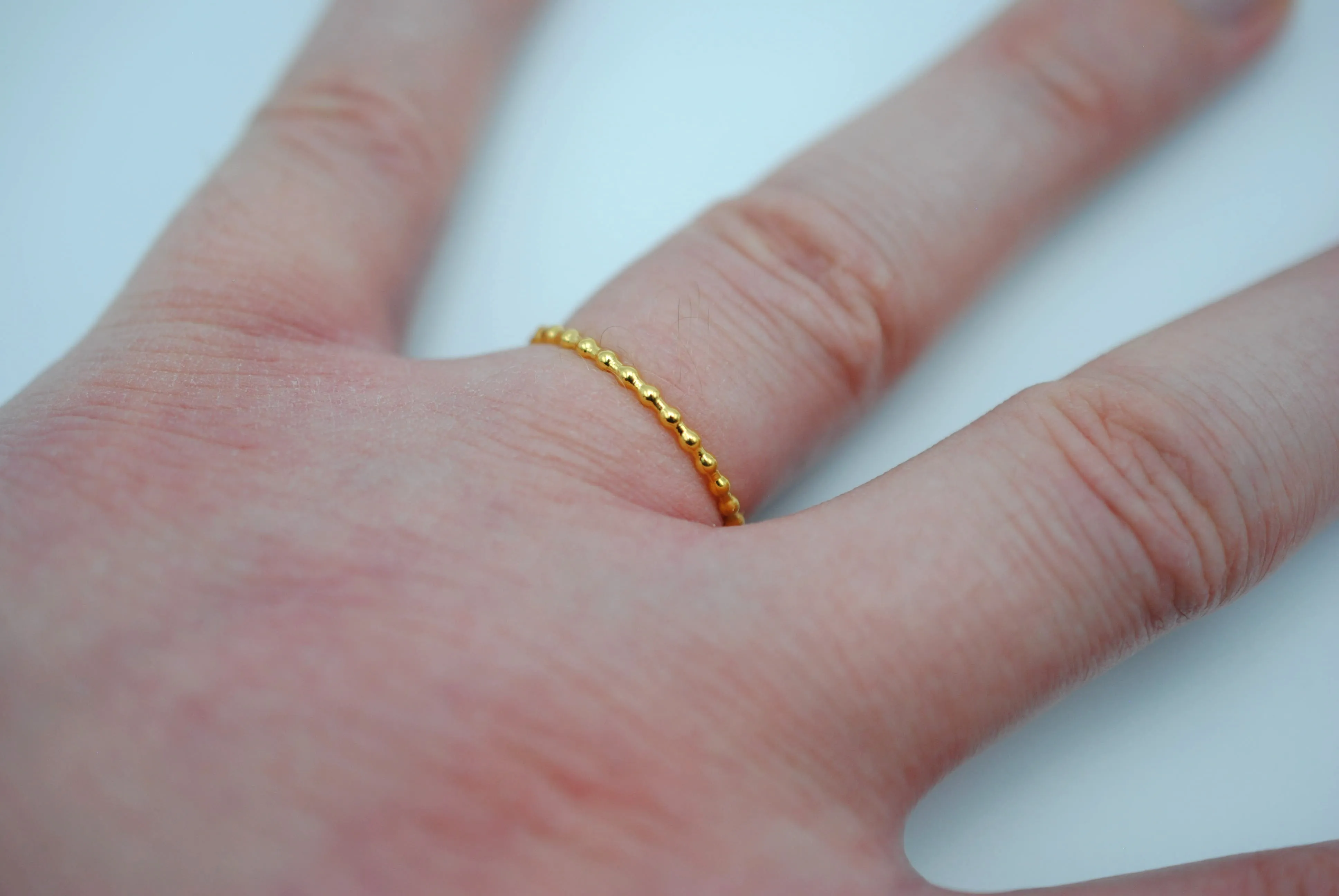 Stacking Ring: Bubble Texture, Yellow Gold Finish, Thin Width
