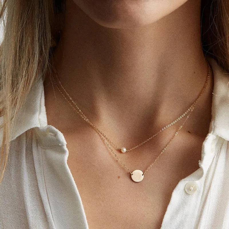 Stainless Steel Choker Pearl Necklaces For Women Gold Layered Chain Necklace Jewelry