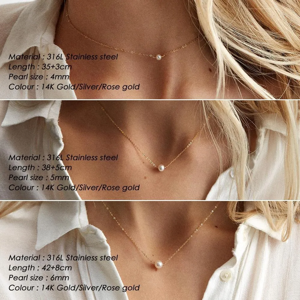 Stainless Steel Choker Pearl Necklaces For Women Gold Layered Chain Necklace Jewelry