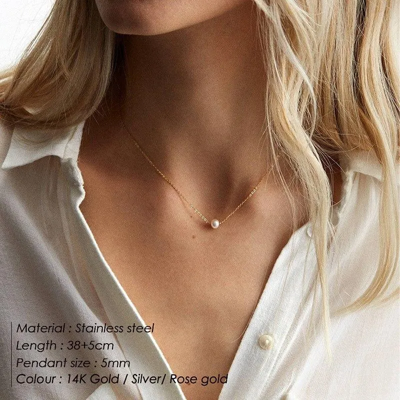 Stainless Steel Choker Pearl Necklaces For Women Gold Layered Chain Necklace Jewelry