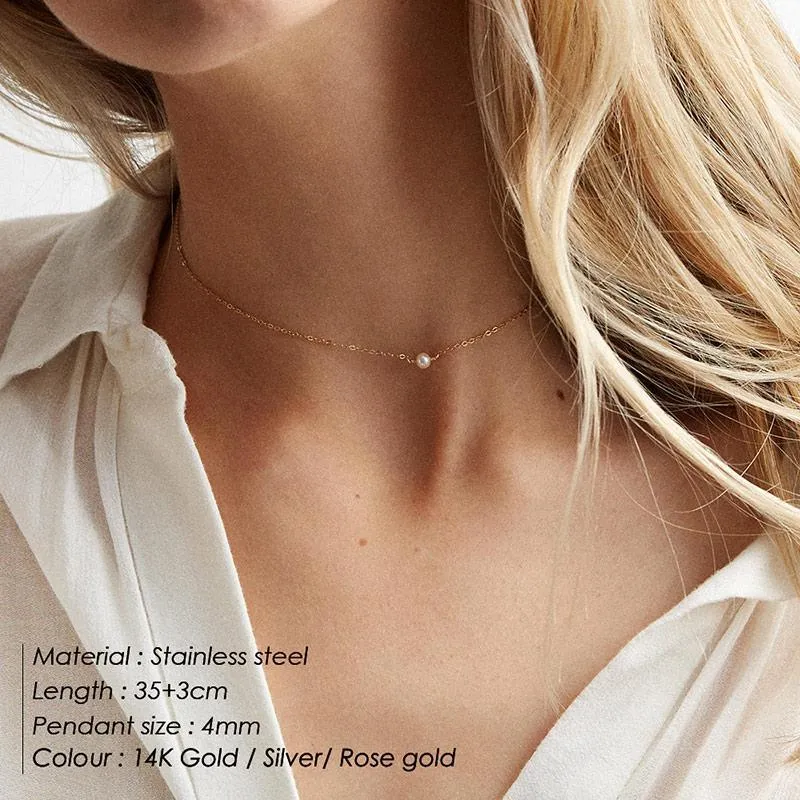 Stainless Steel Choker Pearl Necklaces For Women Gold Layered Chain Necklace Jewelry