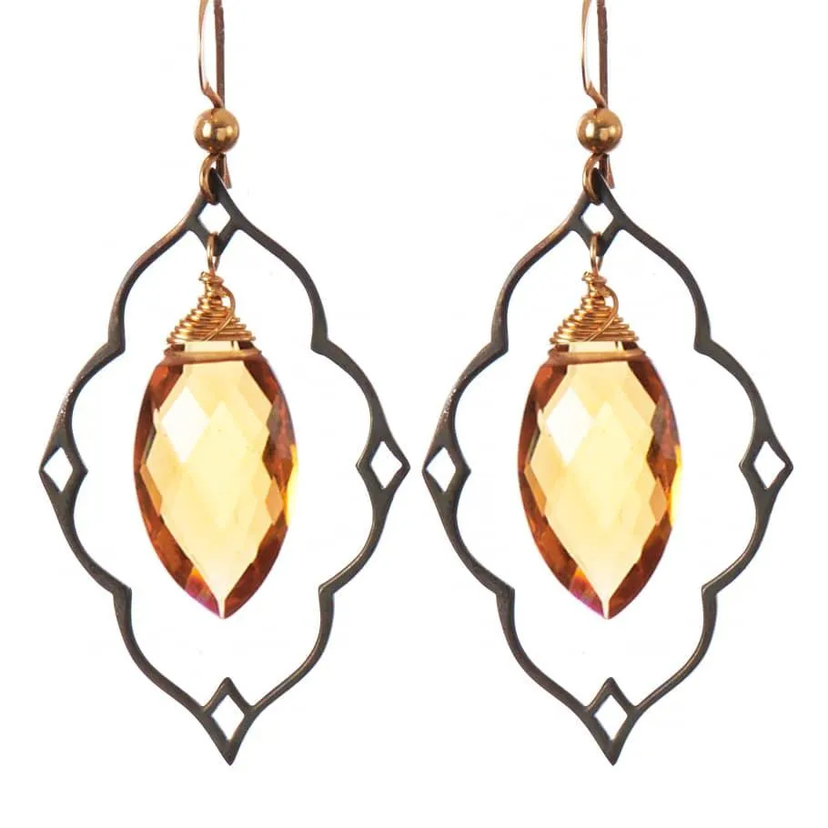 Statement Filigree Earrings with Marquee Gem