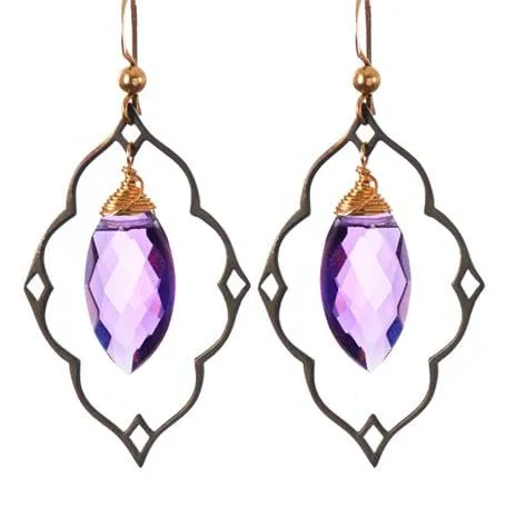 Statement Filigree Earrings with Marquee Gem