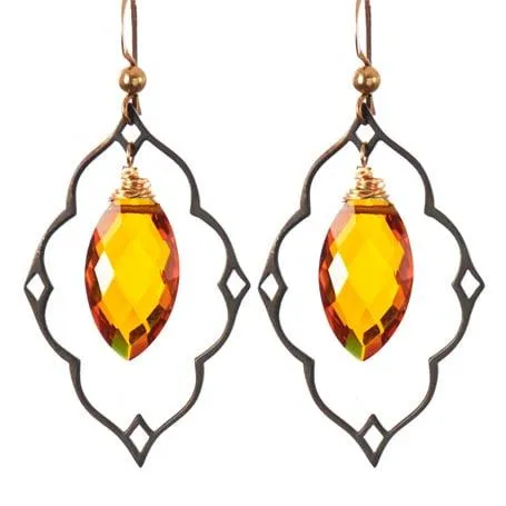 Statement Filigree Earrings with Marquee Gem