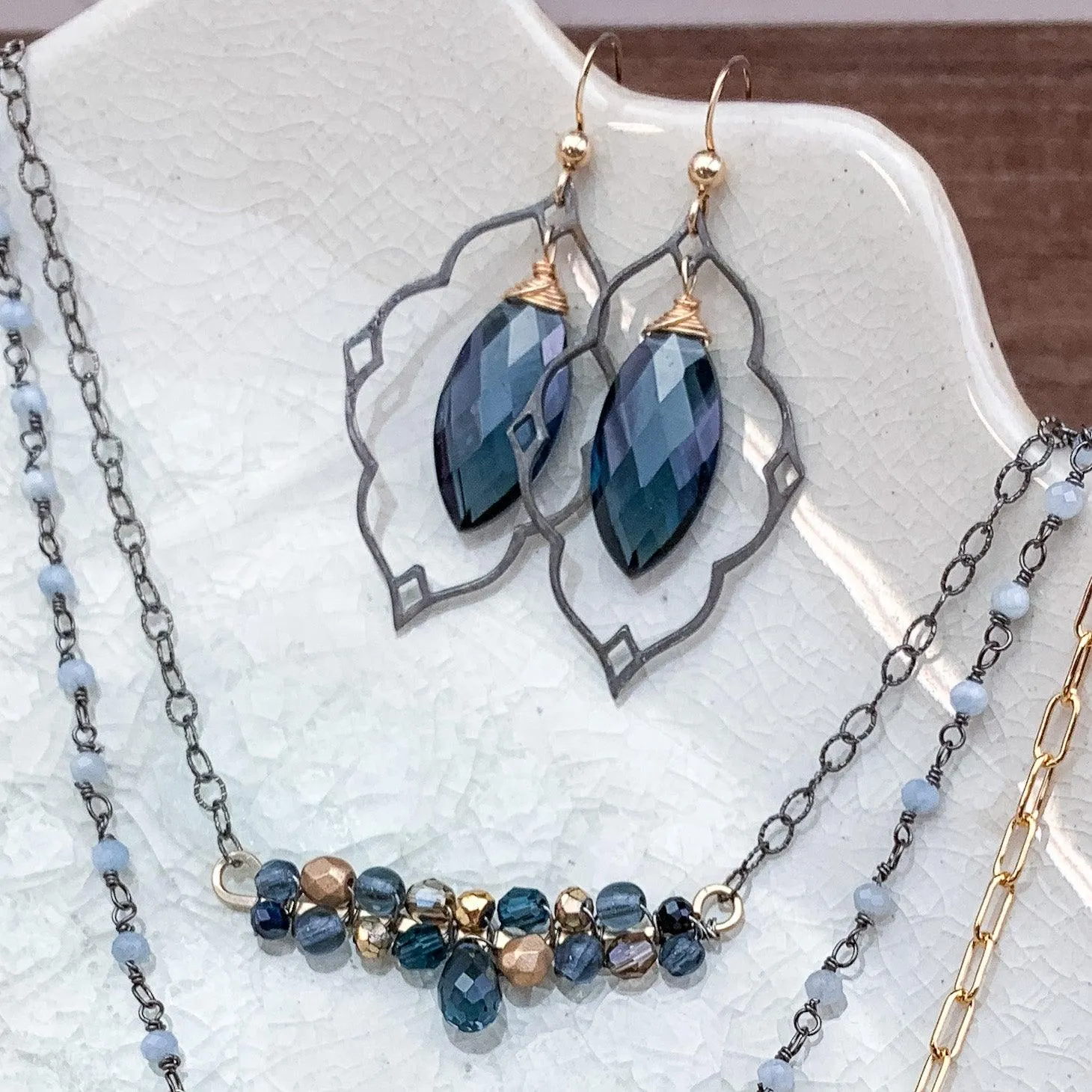 Statement Filigree Earrings with Marquee Gem