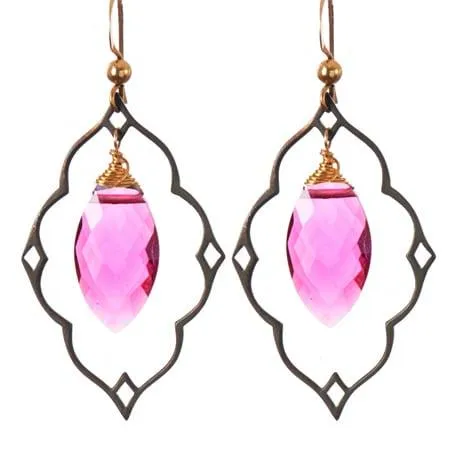 Statement Filigree Earrings with Marquee Gem