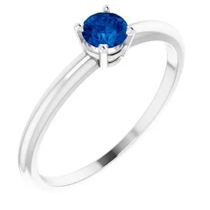 Sterling Silver 3 mm Round Imitation Blue Sapphire Birthstone Ring Size 3