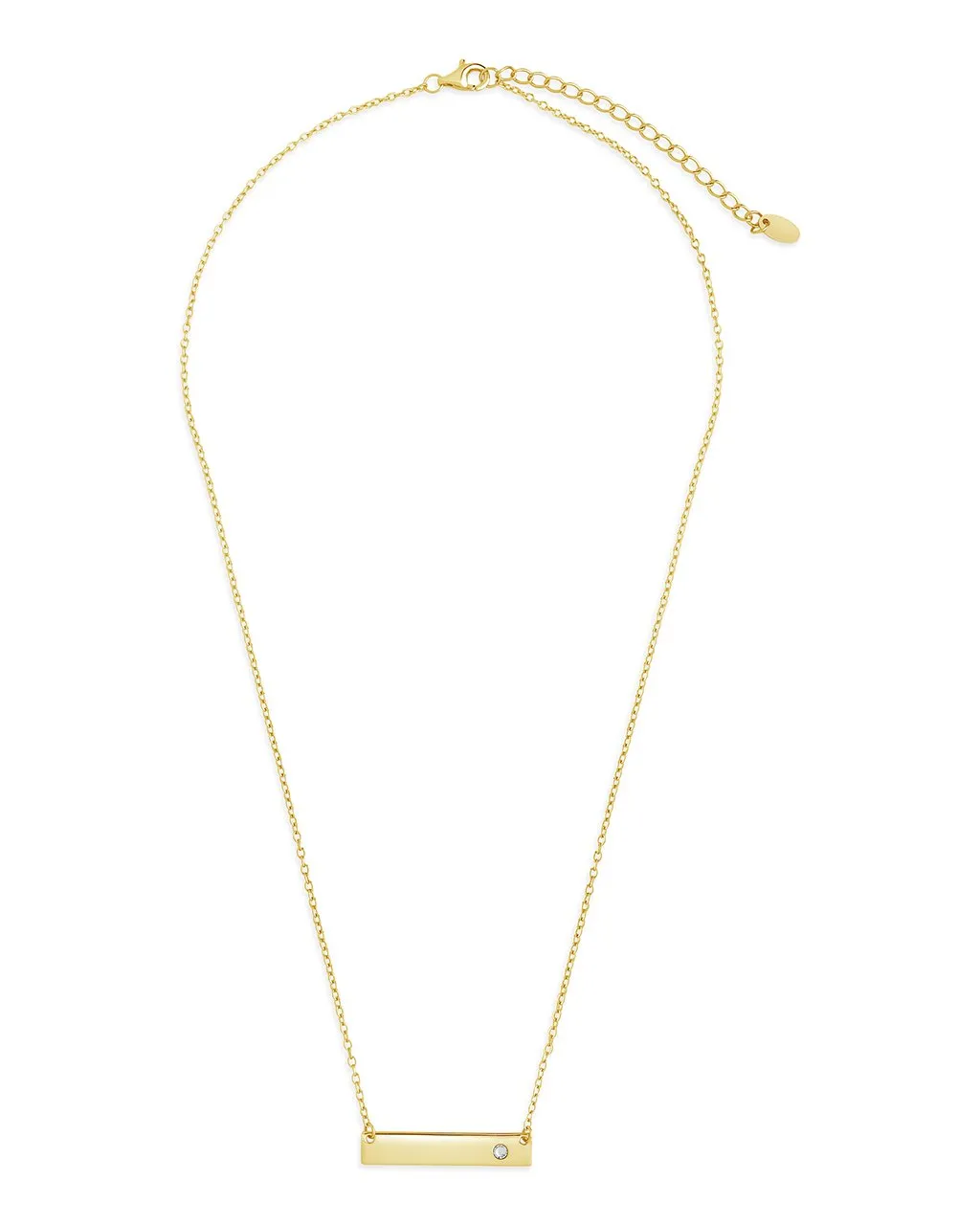 Sterling Silver CZ Studded Mini Bar Necklace