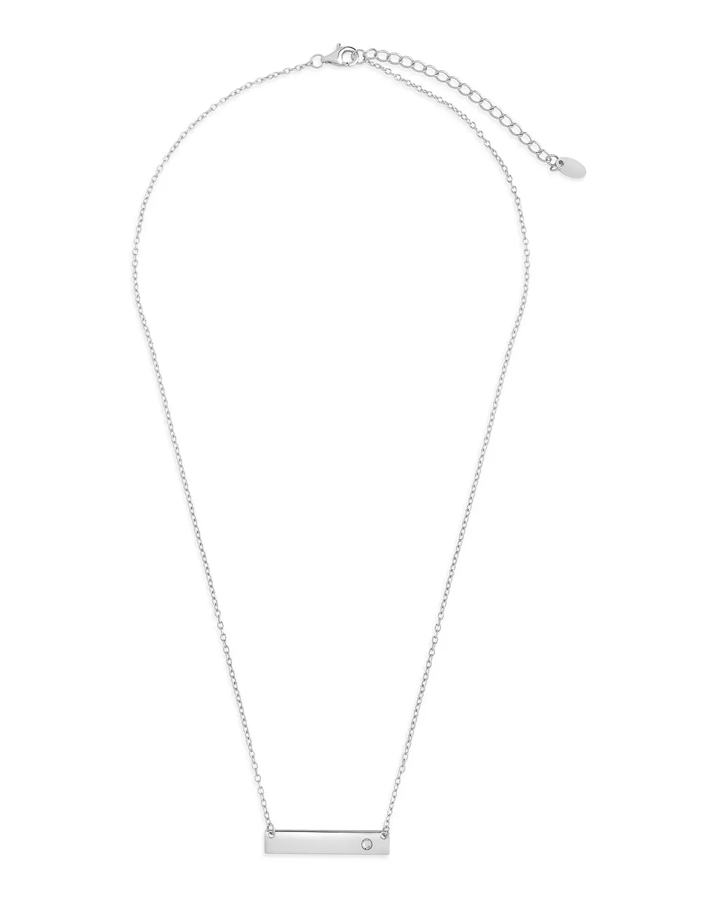 Sterling Silver CZ Studded Mini Bar Necklace