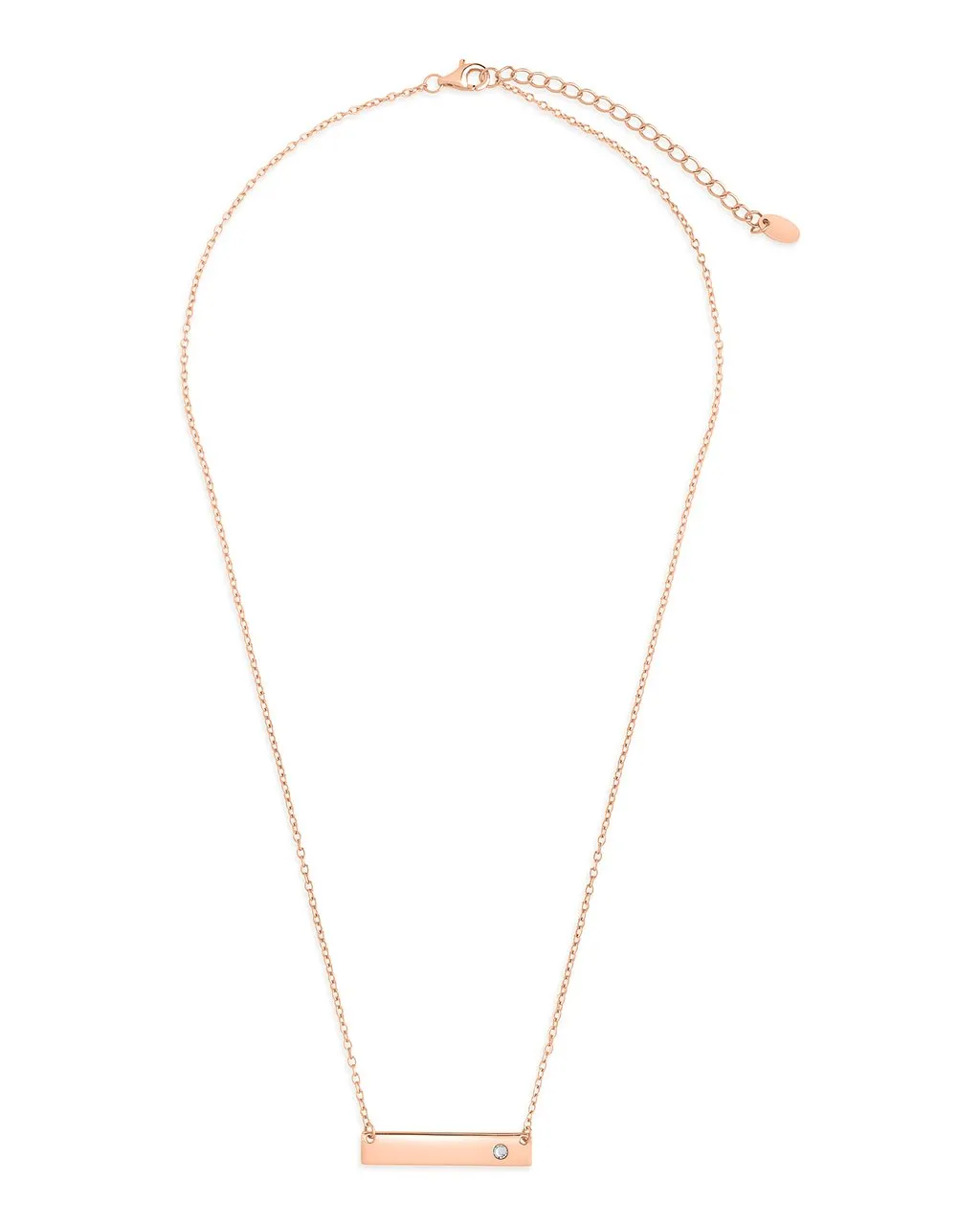 Sterling Silver CZ Studded Mini Bar Necklace