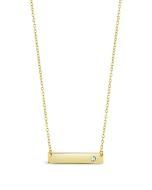 Sterling Silver CZ Studded Mini Bar Necklace
