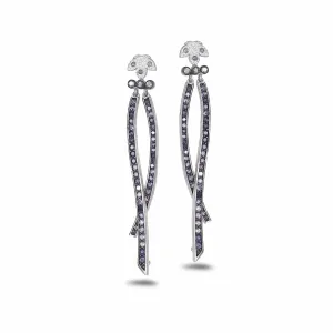 Sterling Silver Iolite Double Row Drop Earrings
