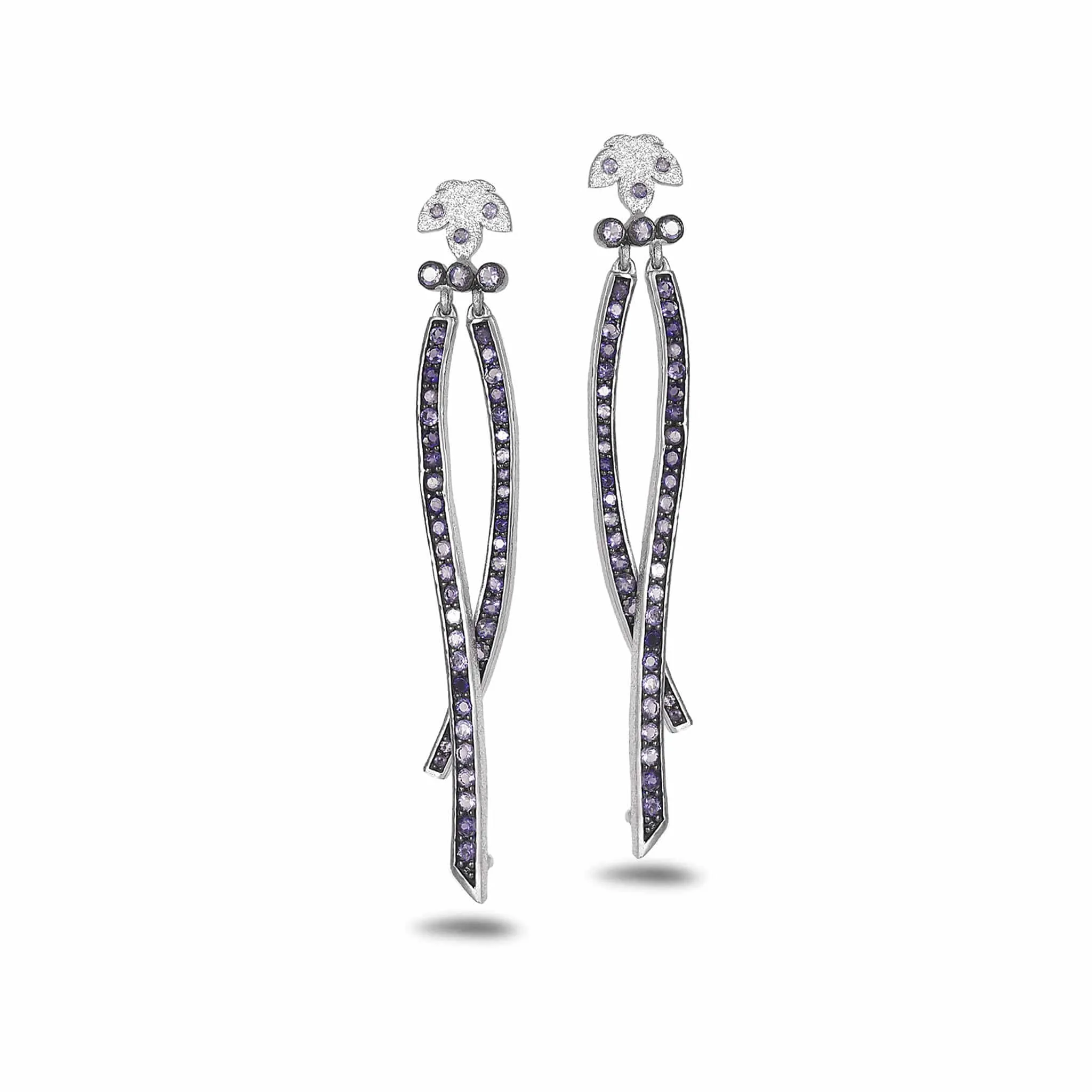 Sterling Silver Iolite Double Row Drop Earrings