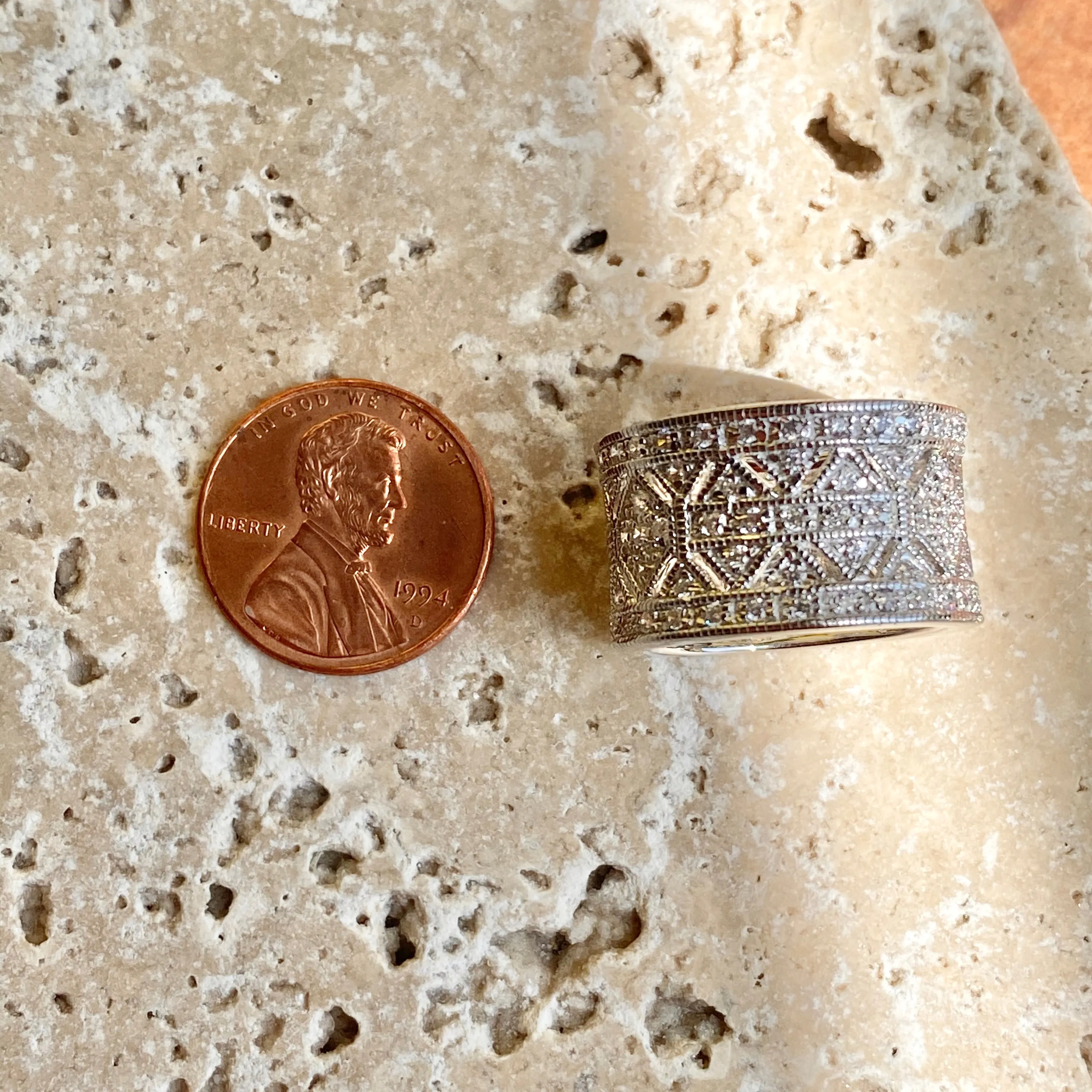 Sterling Silver Micro-Pave CZ Vintage-Inspired Cigar Band Ring