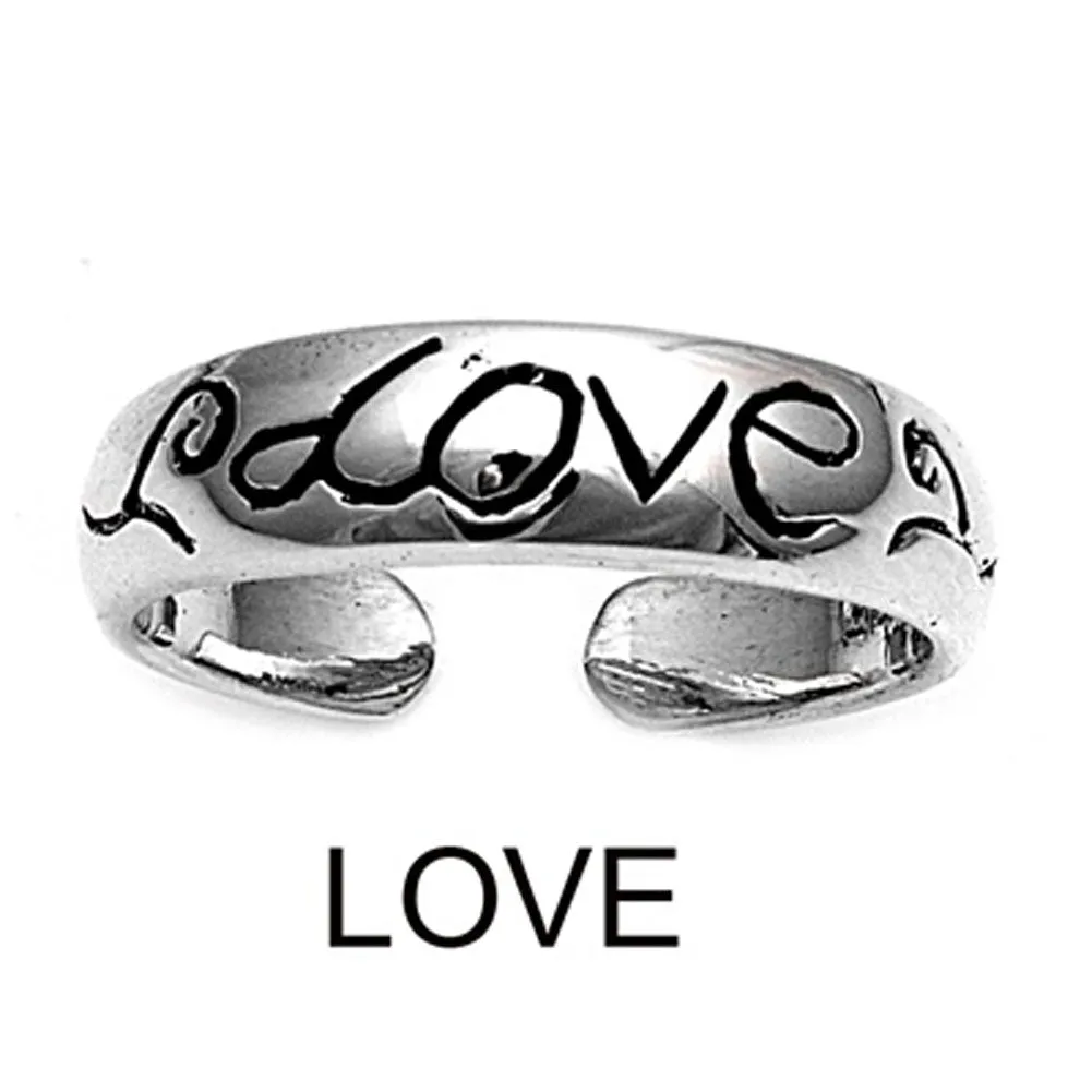 Sterling Silver Polished Love Word Toe Ring Adjustable Midi Fashion Band 925 New