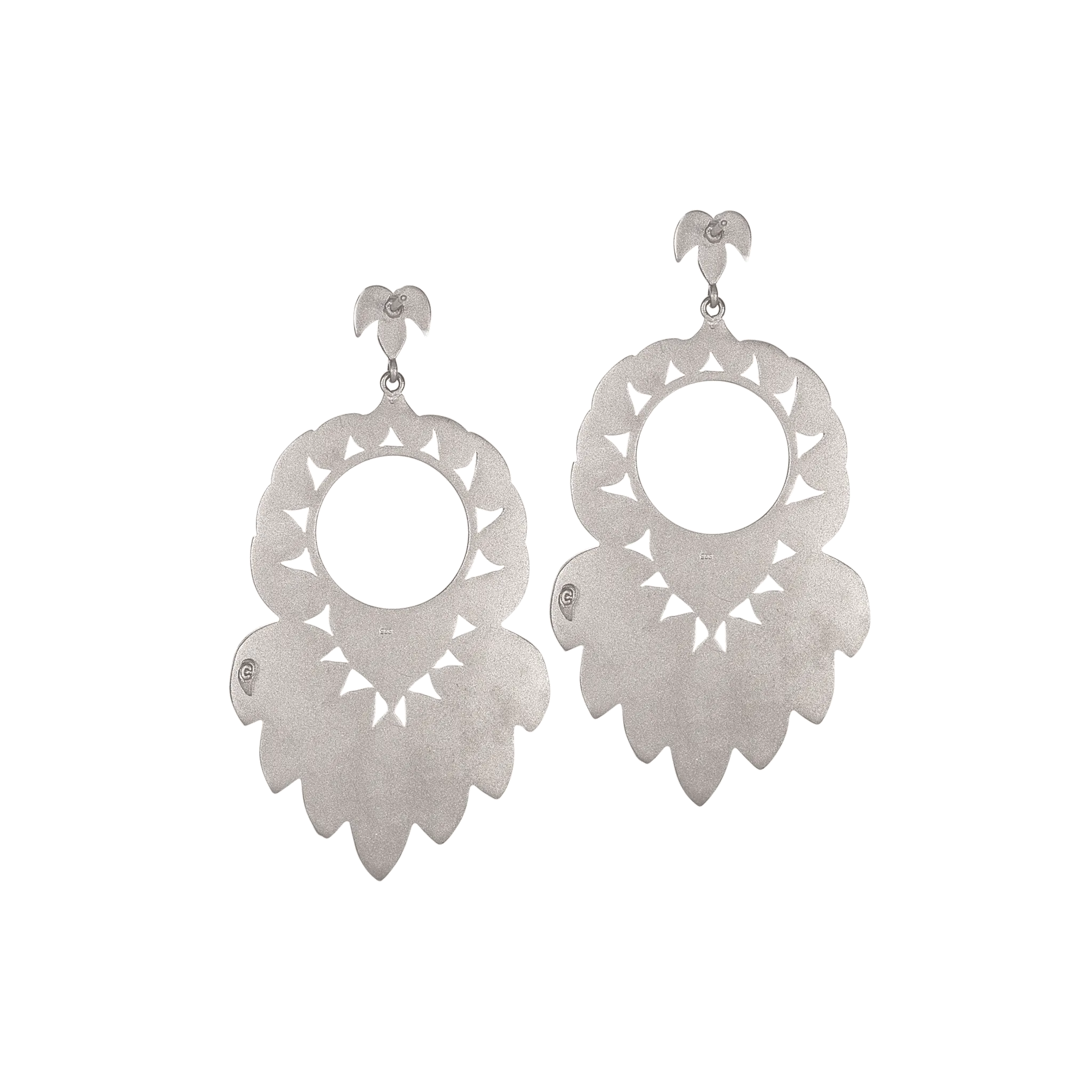 Sterling Silver Statement Drop Earrings With Rose Cut Diamonds