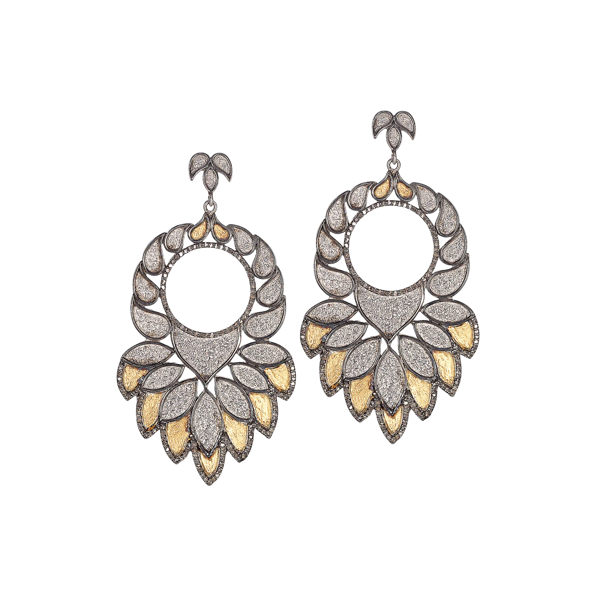 Sterling Silver Statement Drop Earrings With Rose Cut Diamonds
