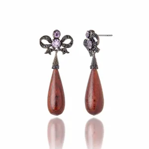 Sterling Silver Statement Earrings with Black Spinel, Amethyst & Wood