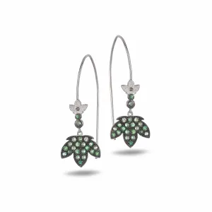 Sterling Silver Tsavorite and Diamond Lotus Drop Earrings