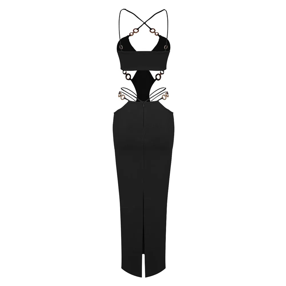 Strappy Sleeveless Metal Ring Midi Bandage Dress BD2447