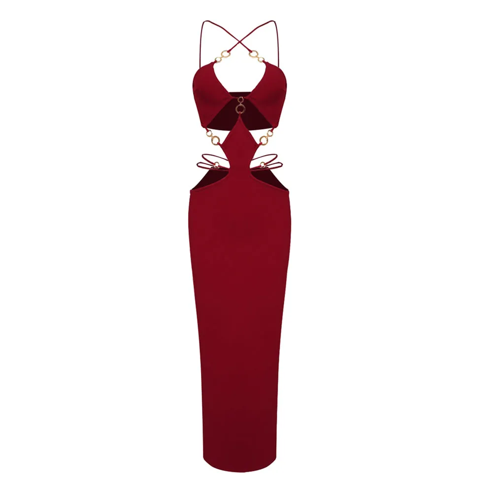 Strappy Sleeveless Metal Ring Midi Bandage Dress BD2447