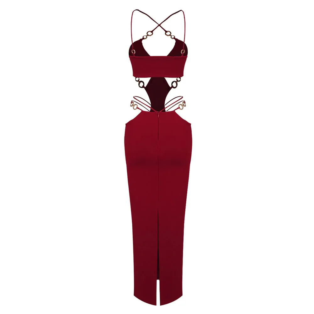 Strappy Sleeveless Metal Ring Midi Bandage Dress BD2447