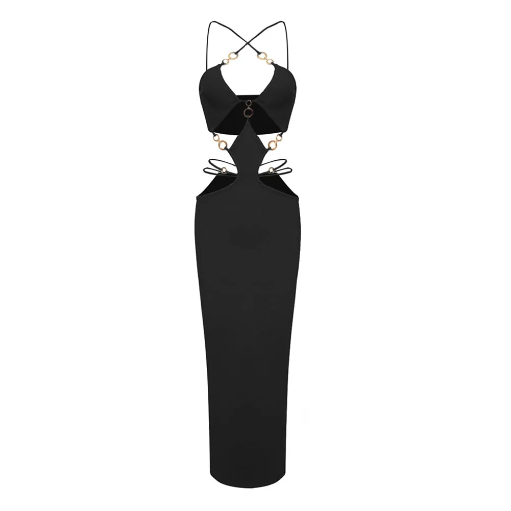 Strappy Sleeveless Metal Ring Midi Bandage Dress BD2447