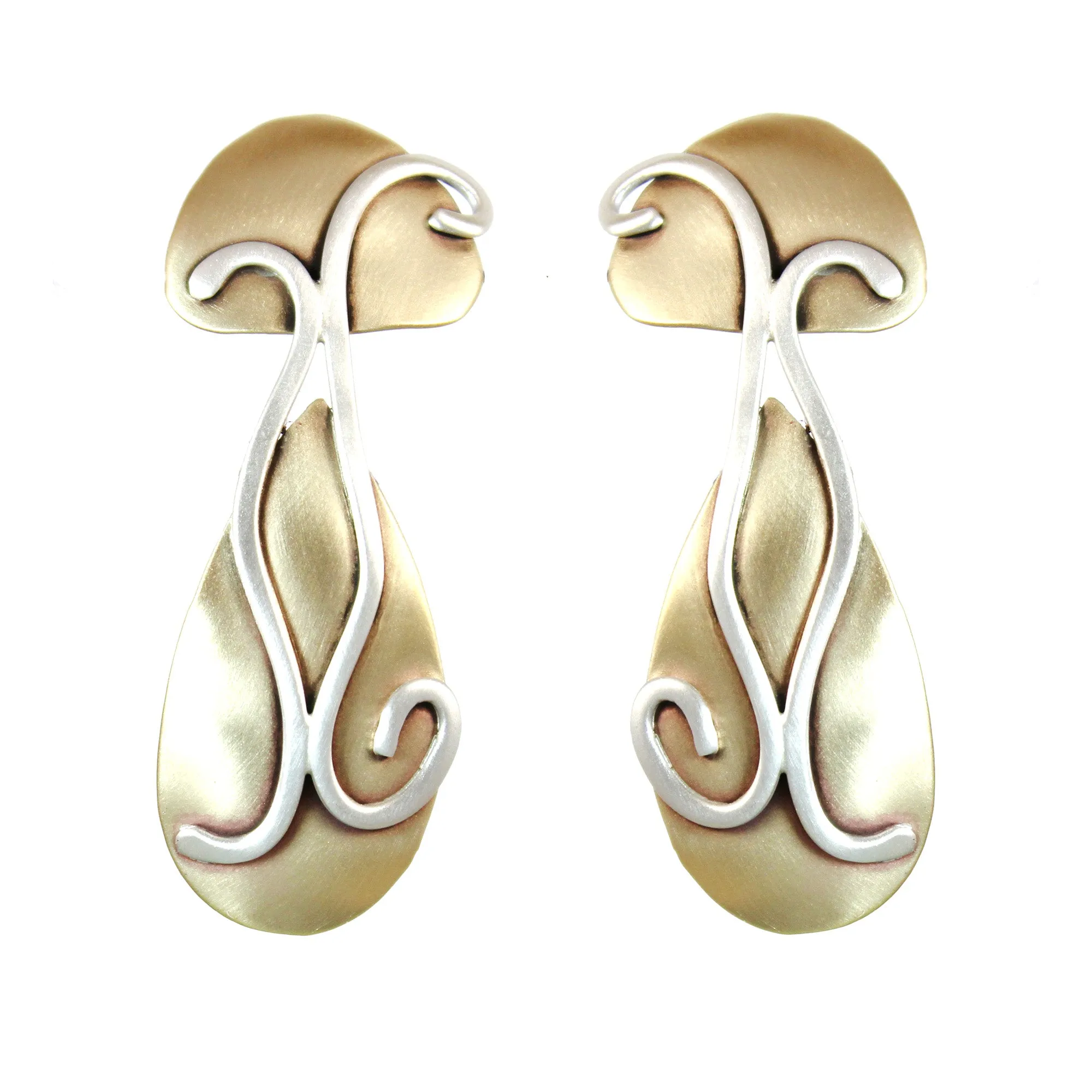 Swirling Vines Garden Party Earrings Brass and Sterling