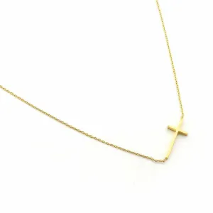 TAI Horizontal Cross Simple Chain Necklace -Gold