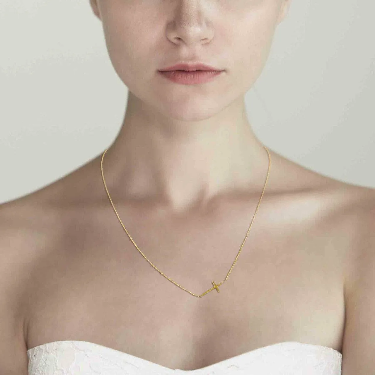 TAI Horizontal Cross Simple Chain Necklace -Gold